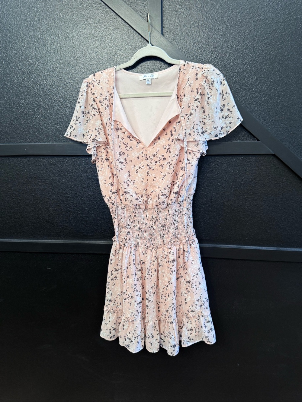 She + Sky Blush Floral Smocked Mini Dress